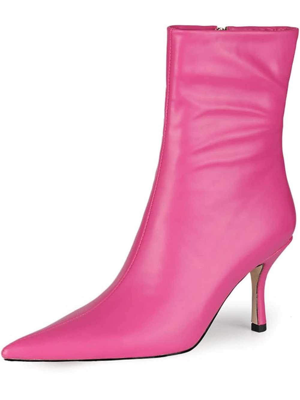 Women Pointed Toe Stiletto Ankle Boots Zip Up Mid Calf Booties. Color: Rose